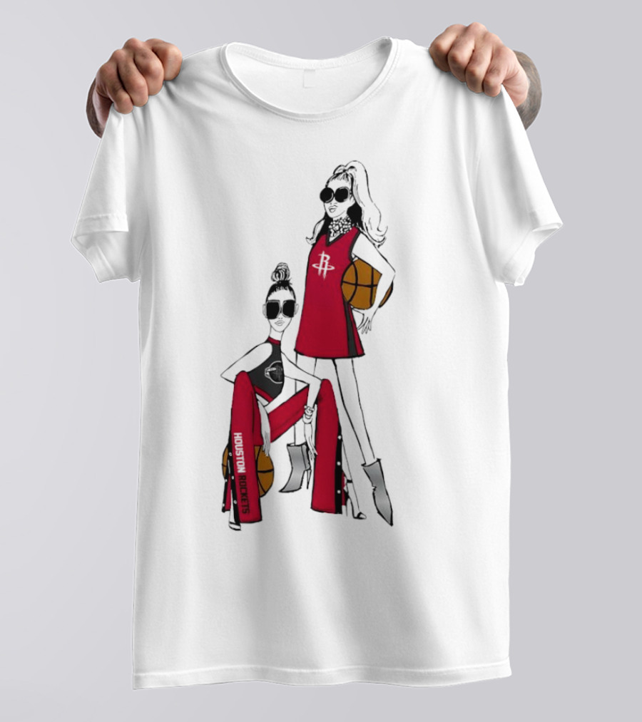 Houston Rockets G-III 4Her Basketball Girls Fitted Red Fashion Style With Basketballs T-Shirt