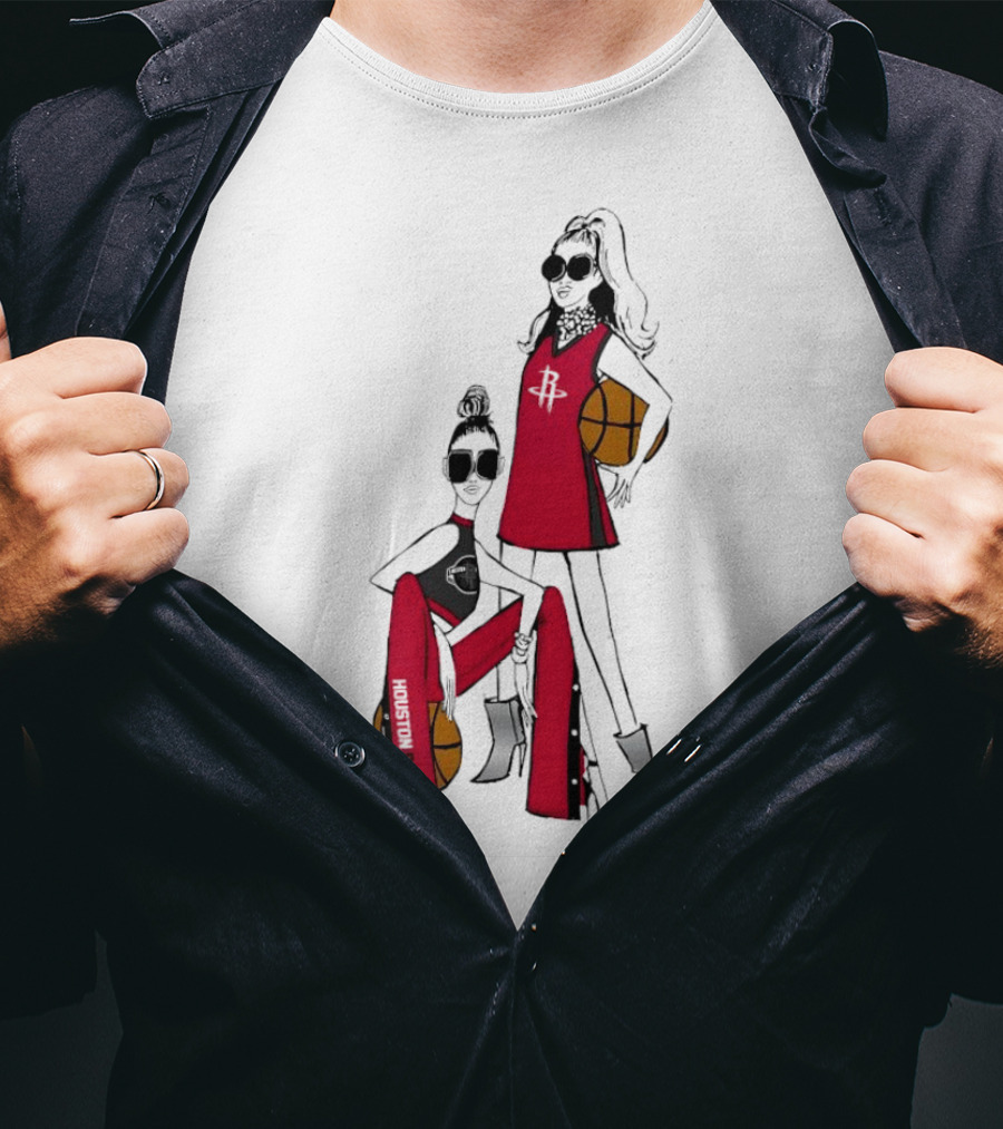 Houston Rockets G-III 4Her Basketball Girls Fitted Red Fashion Style With Basketballs T-Shirt