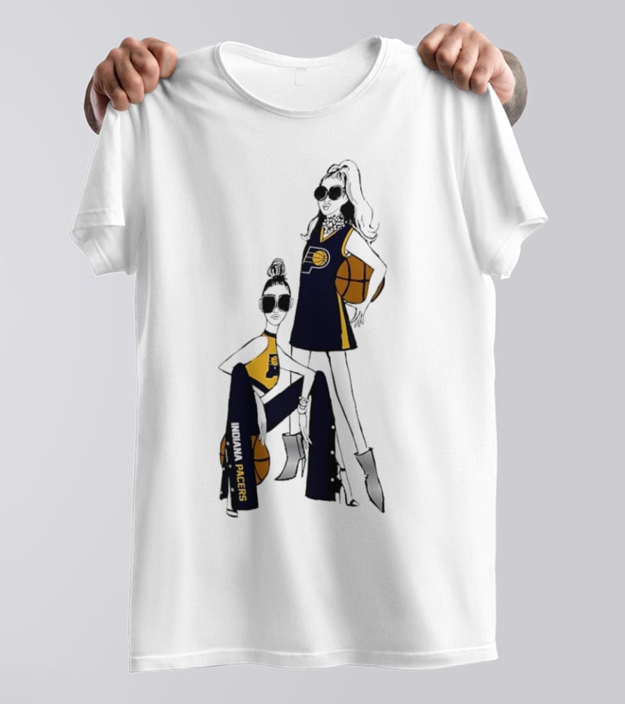 Indiana Pacers G-III 4Her Basketball Girls Fitted Fashion Illustration With Basketballs T-Shirt