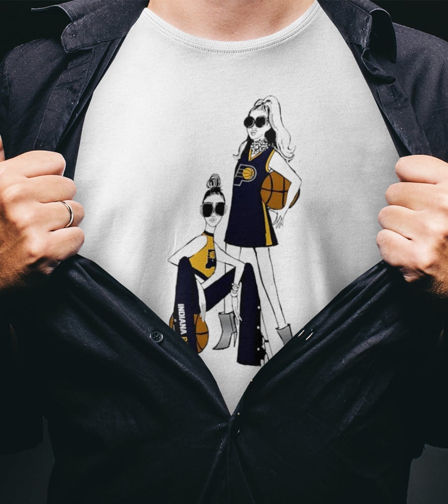 Indiana Pacers G-III 4Her Basketball Girls Fitted Fashion Illustration With Basketballs T-Shirt