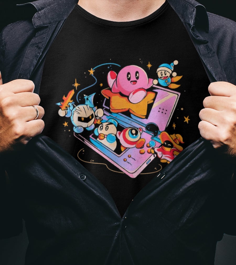 Kirby And Friends Adventure On Pink Portable Game Console T-Shirt