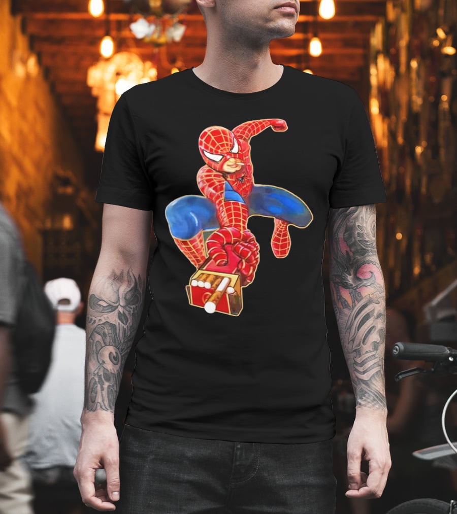 Spiderman Funny Smoking Man Superhero T-Shirt