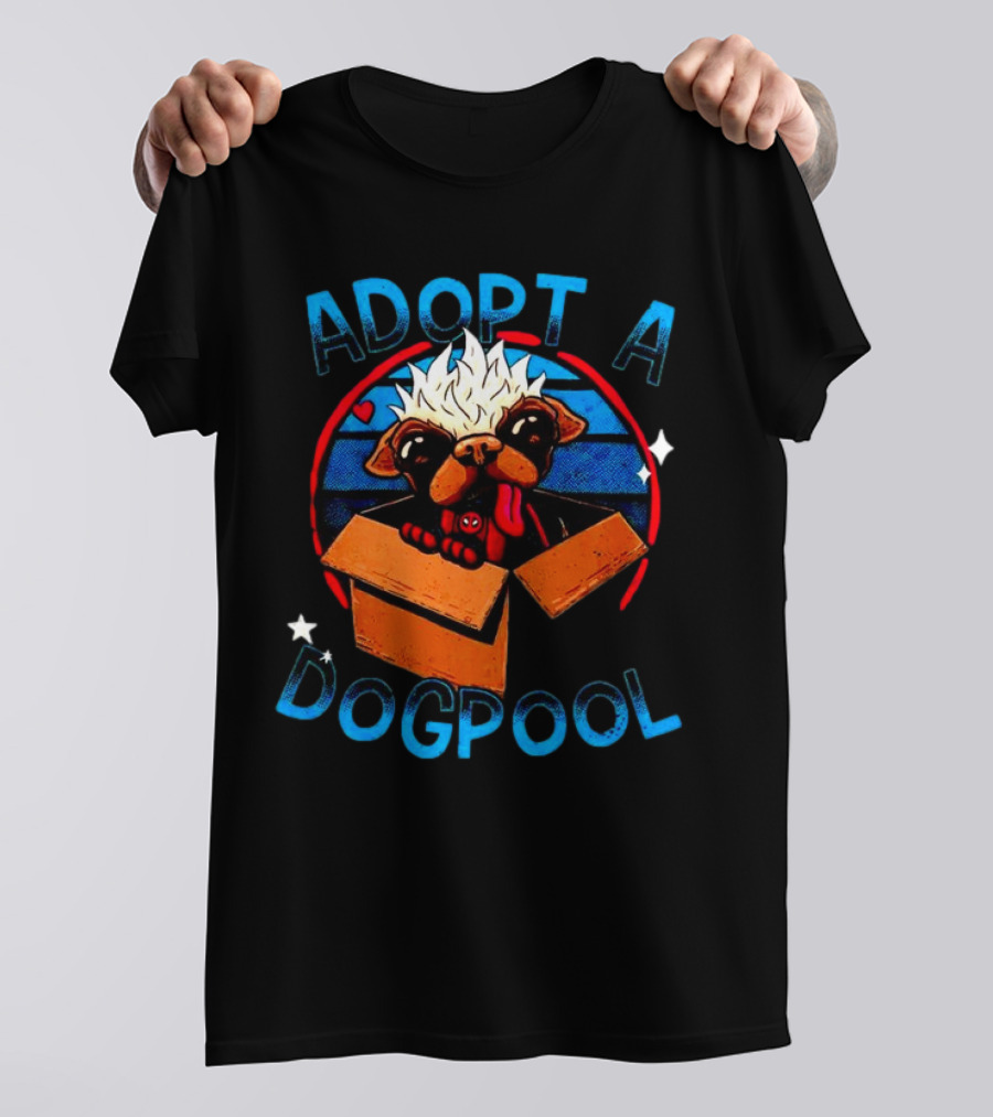 Adopt A Dogpool Cute Pug In Cardboard Box With Hearts And Stars T-Shirt