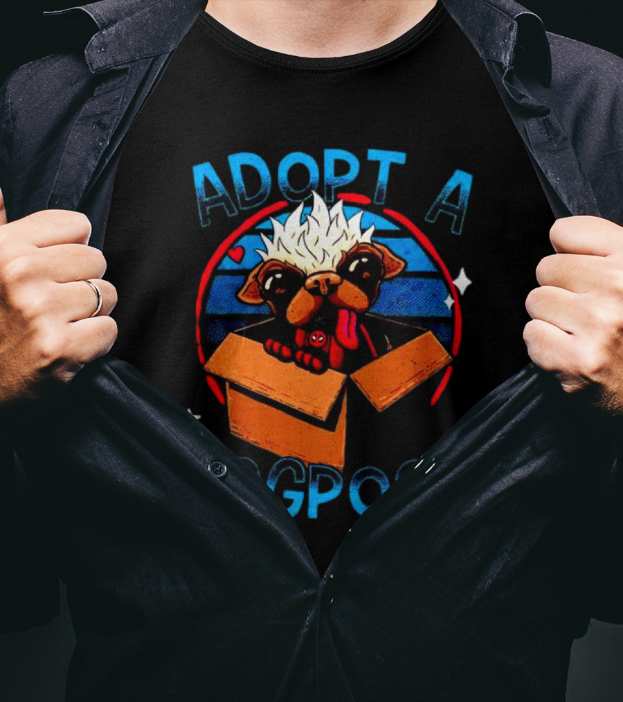 Adopt A Dogpool Cute Pug In Cardboard Box With Hearts And Stars T-Shirt