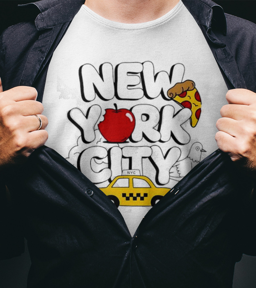 NEW YORK CITY Apple Pizza Taxi Pigeon T-Shirt