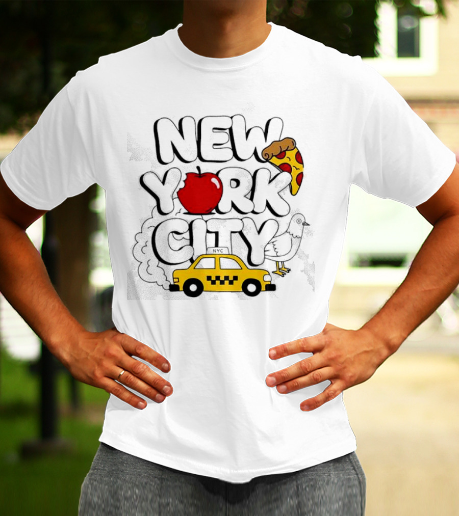NEW YORK CITY Apple Pizza Taxi Pigeon T-Shirt
