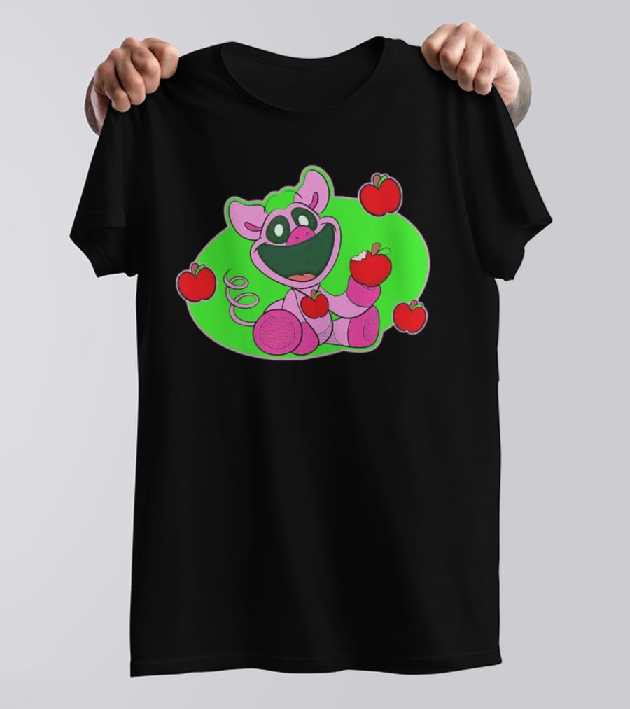 Pickypiggy Smiling Critters Happy Pig Eating Apples T-Shirt