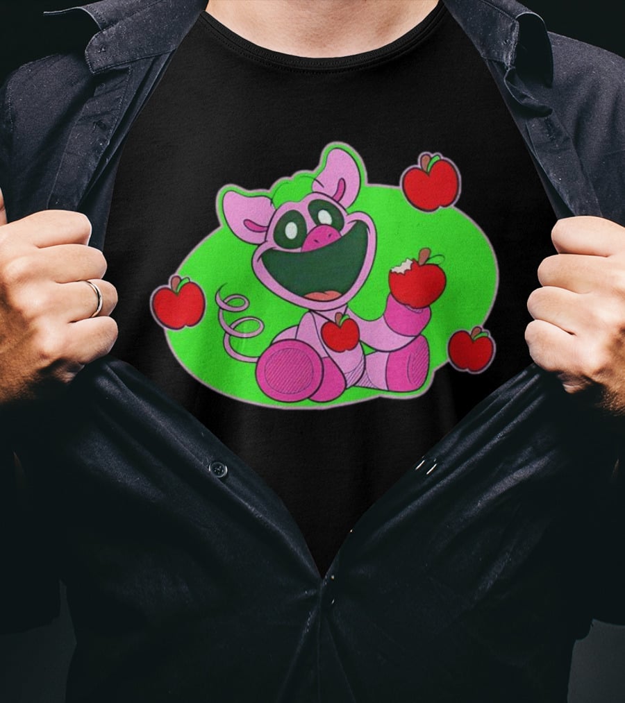 Pickypiggy Smiling Critters Happy Pig Eating Apples T-Shirt