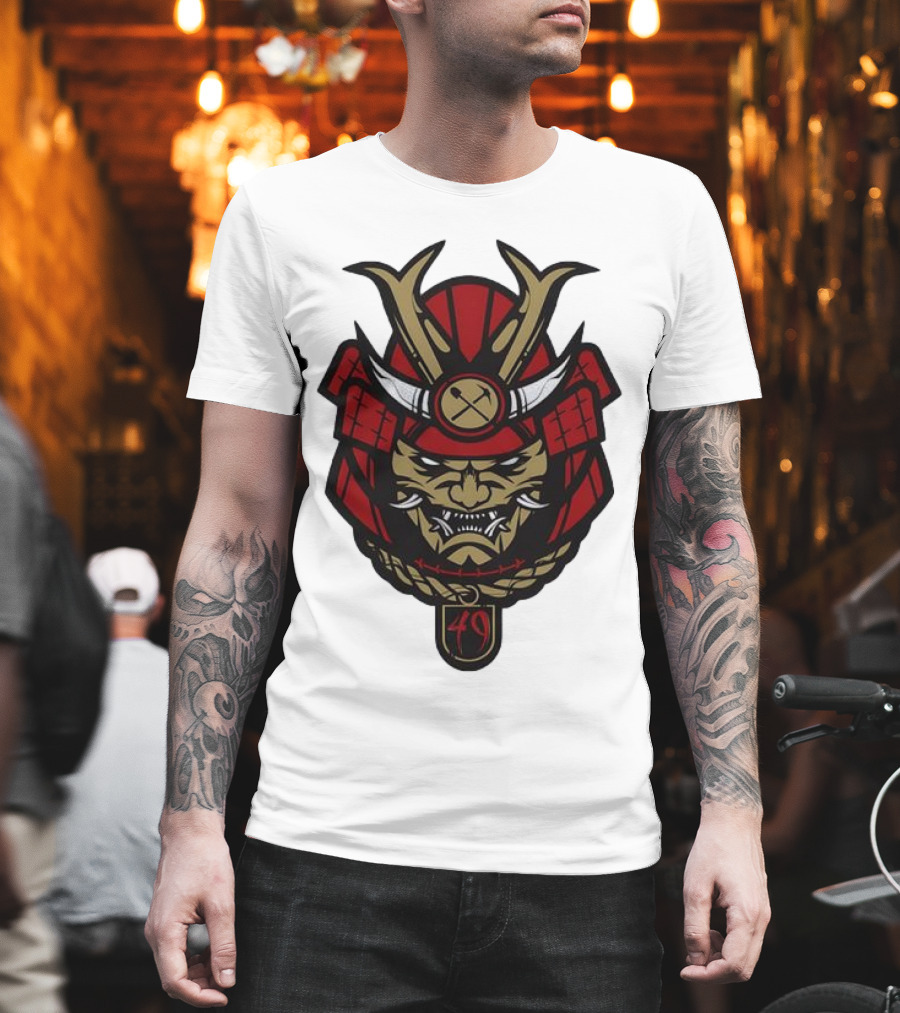 San Francisco 49ers Samurai Head With Crossed Axes And Number 49 T-Shirt