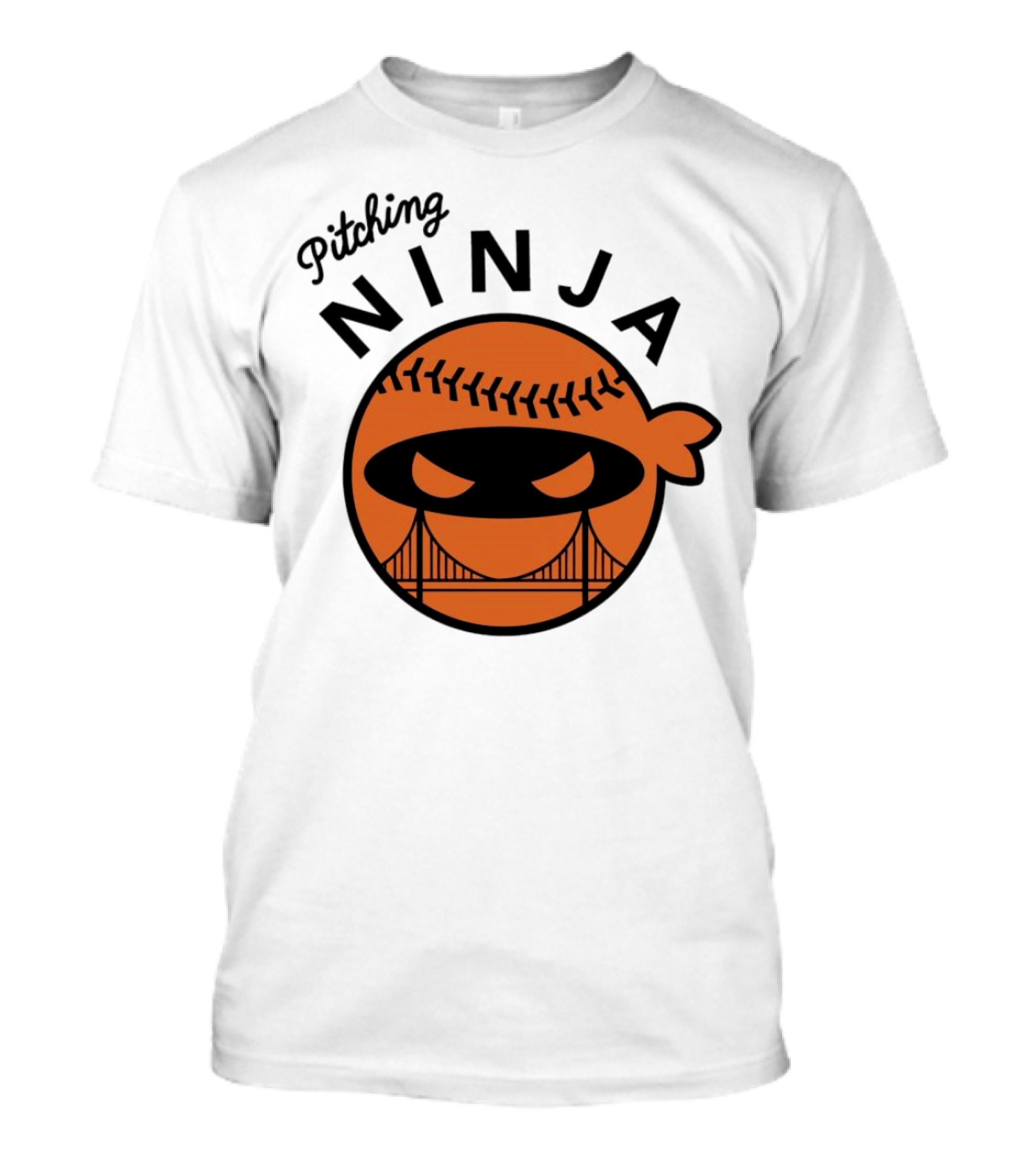 Pitching Ninja San Francisco Giants Orange Ball Face With Bridge T-Shirt