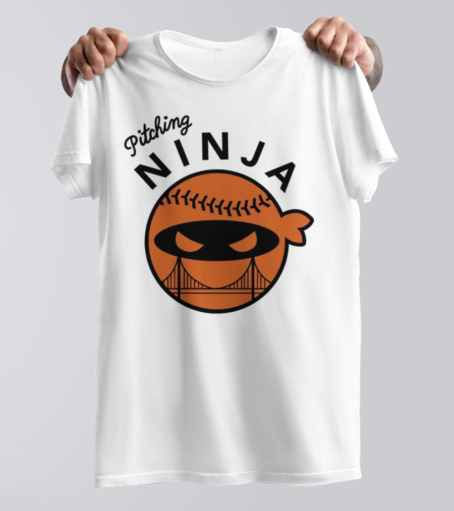 Pitching Ninja San Francisco Giants Orange Ball Face With Bridge T-Shirt
