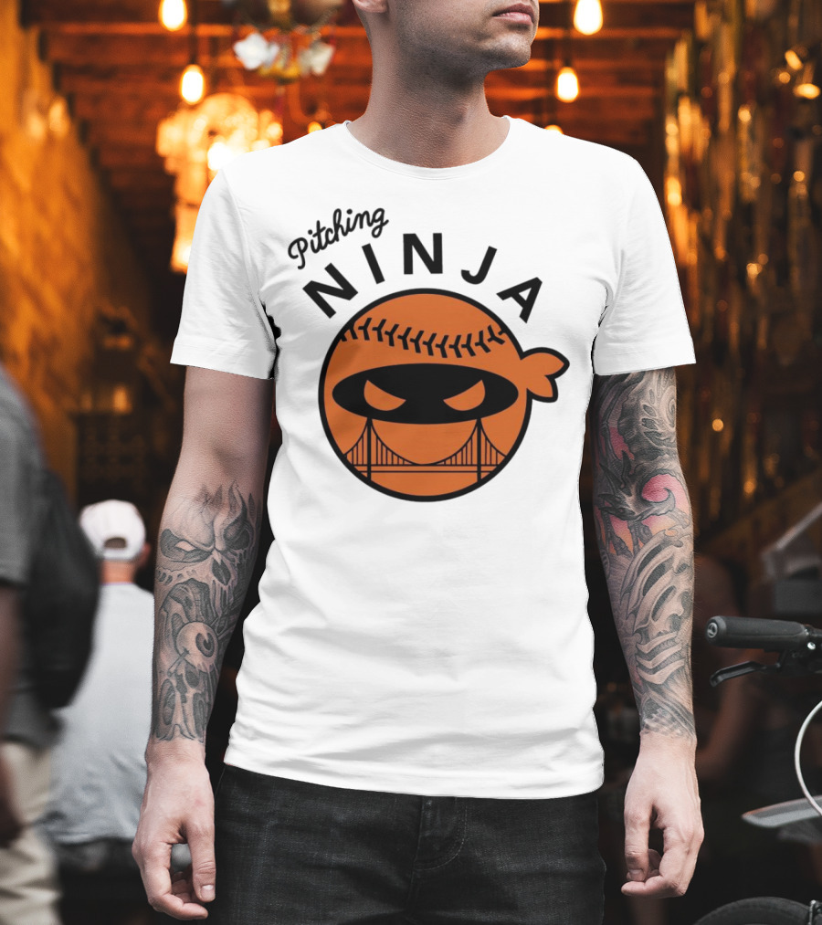 Pitching Ninja San Francisco Giants Orange Ball Face With Bridge T-Shirt