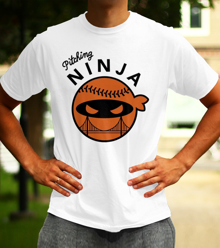 Pitching Ninja San Francisco Giants Orange Ball Face With Bridge T-Shirt