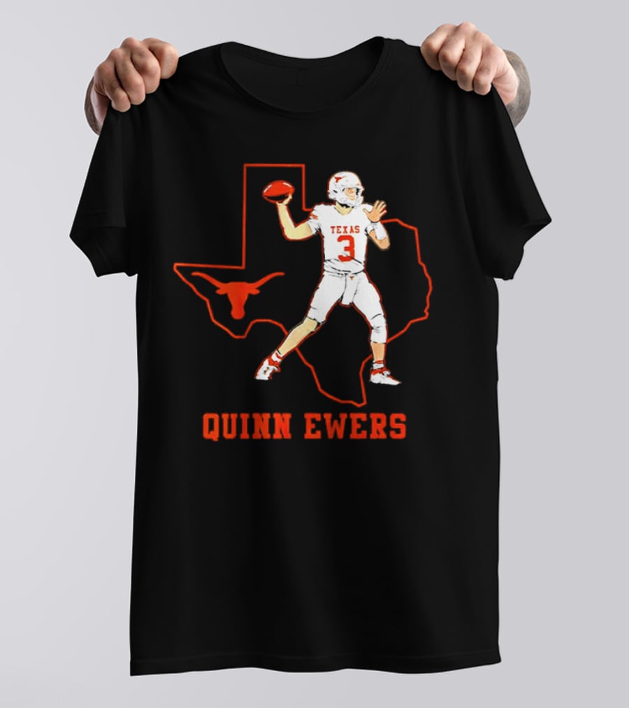 Quinn Ewers Texas Longhorns Football State Outline T-Shirt