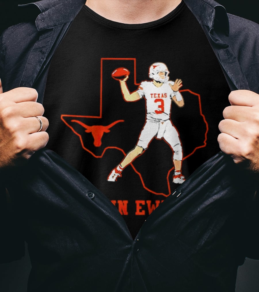 Quinn Ewers Texas Longhorns Football State Outline T-Shirt