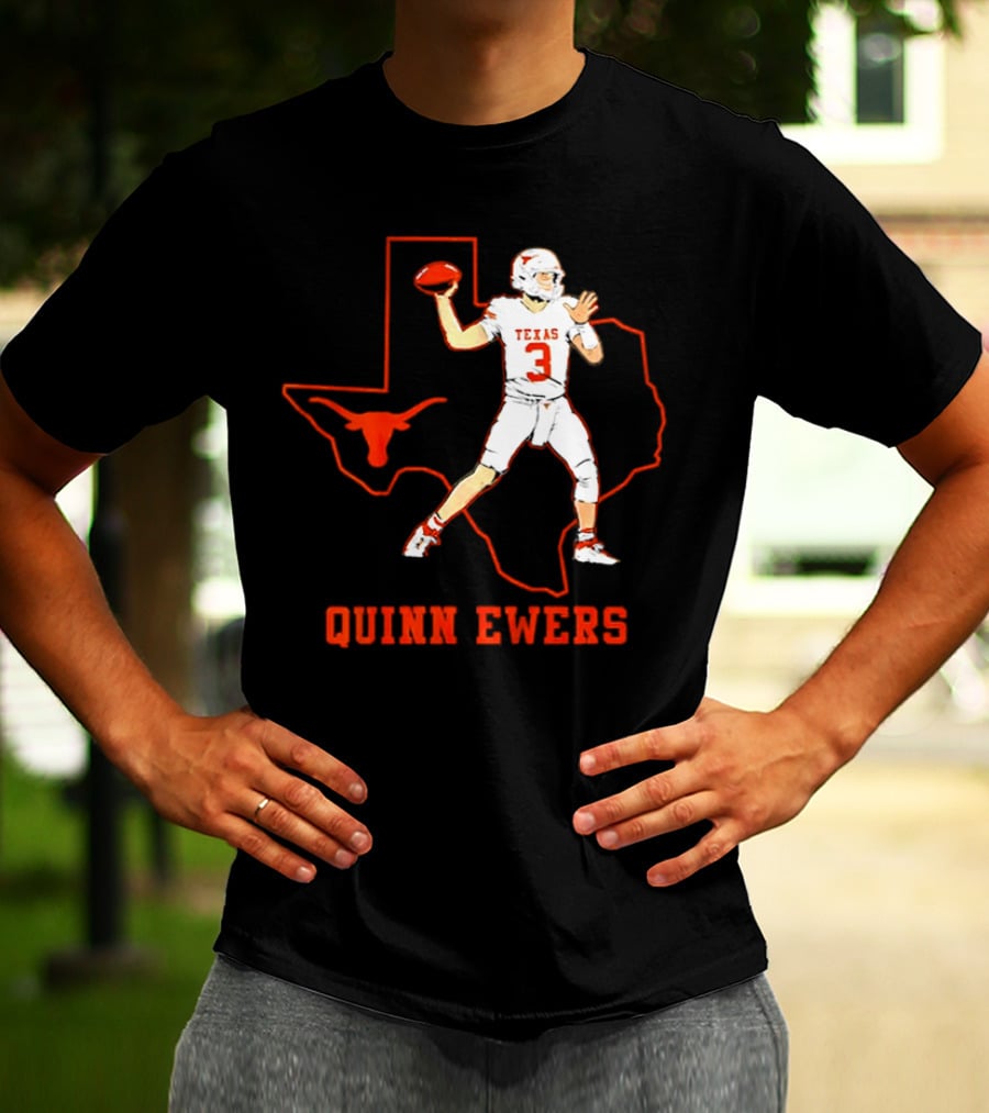 Quinn Ewers Texas Longhorns Football State Outline T-Shirt