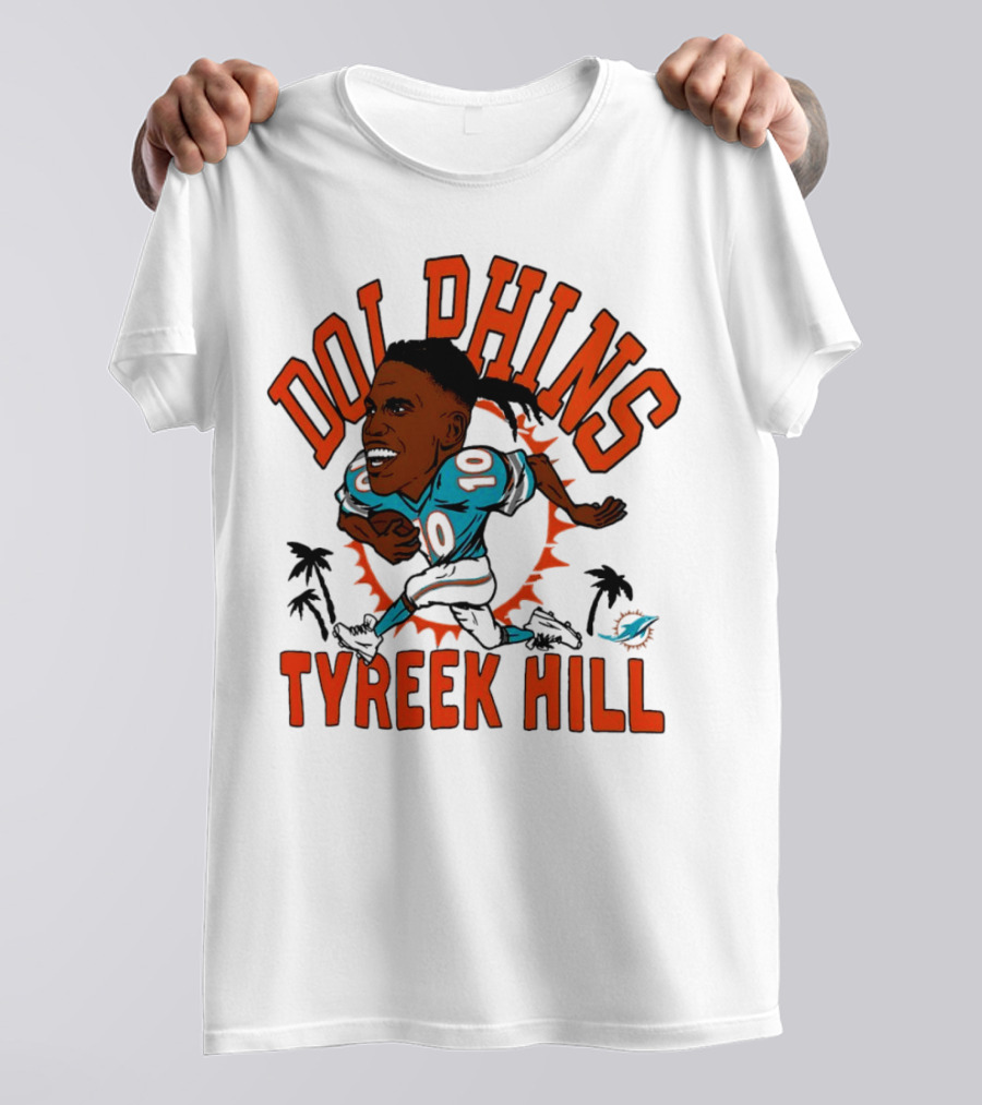 Tyreek Hill Miami Dolphins Caricature Player Signature Dolphins T-Shirt