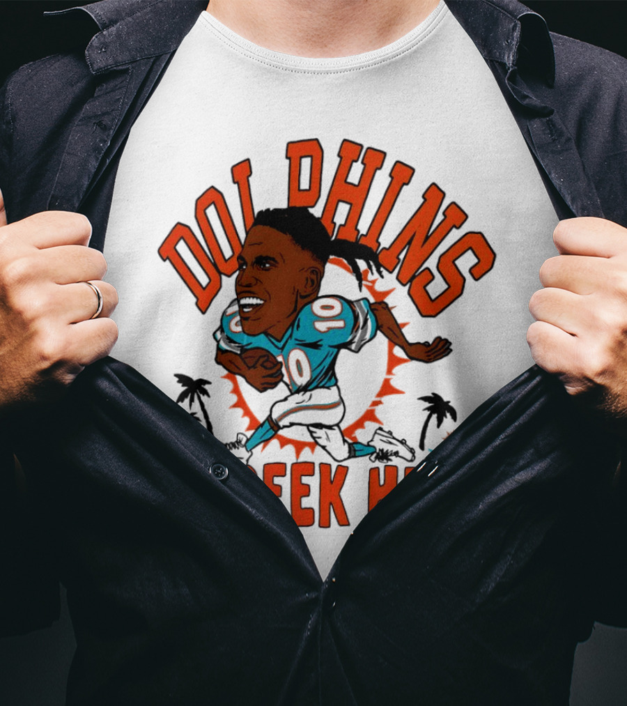 Tyreek Hill Miami Dolphins Caricature Player Signature Dolphins T-Shirt