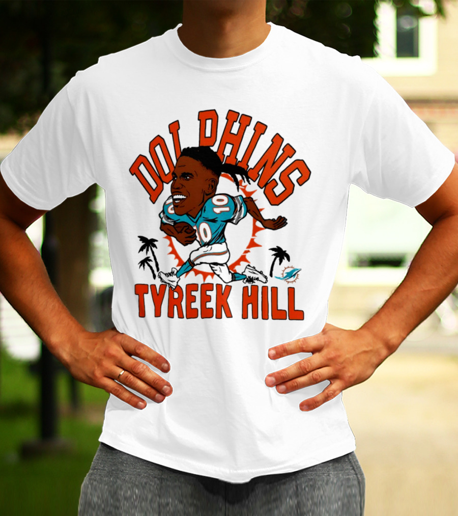 Tyreek Hill Miami Dolphins Caricature Player Signature Dolphins T-Shirt
