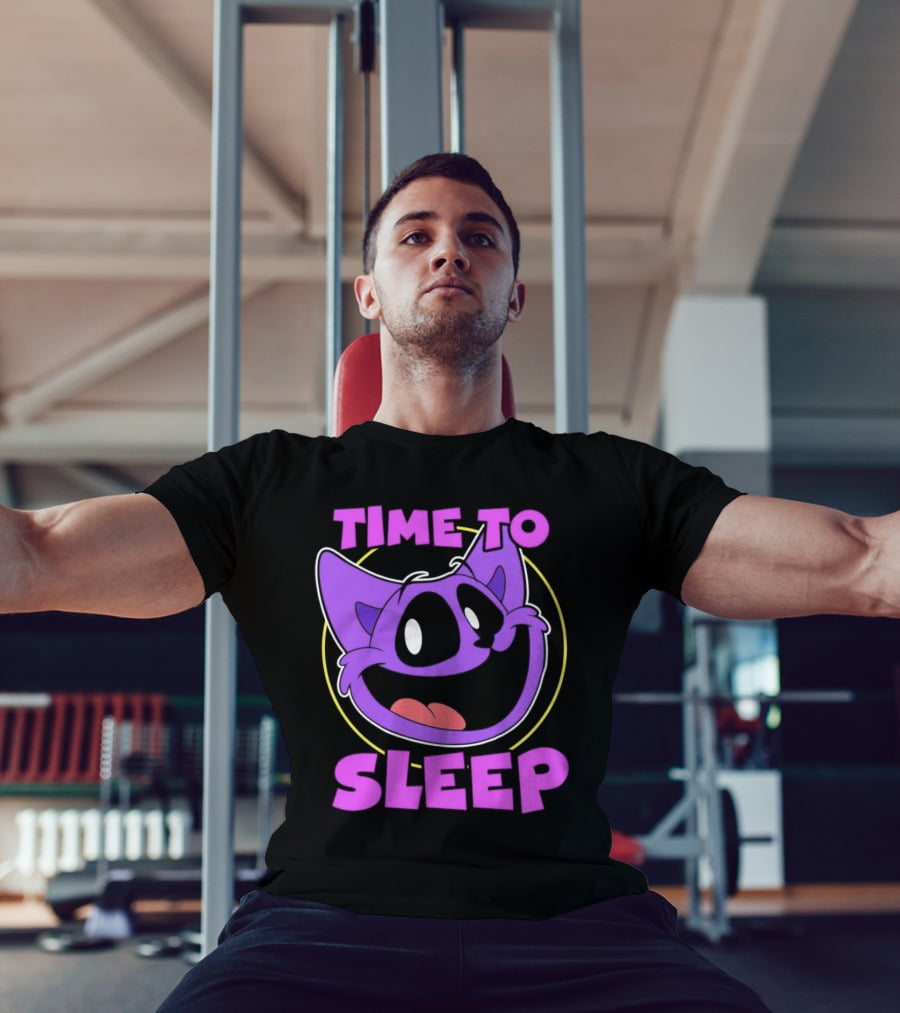 Time To Sleep Purple Cat Cartoon Face T-Shirt