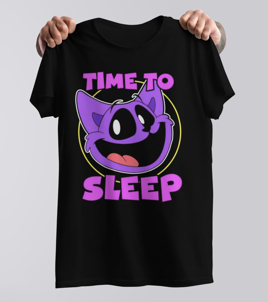 Time To Sleep Purple Cat Cartoon Face T-Shirt