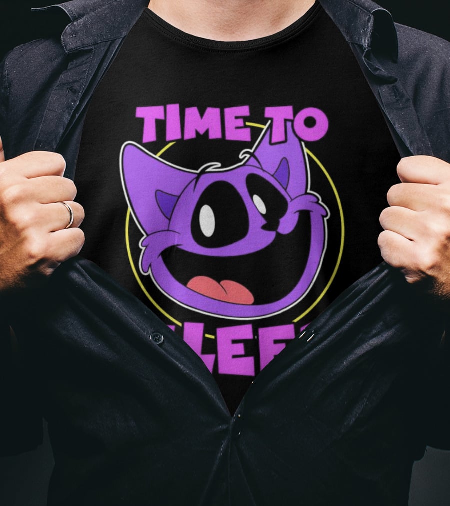 Time To Sleep Purple Cat Cartoon Face T-Shirt