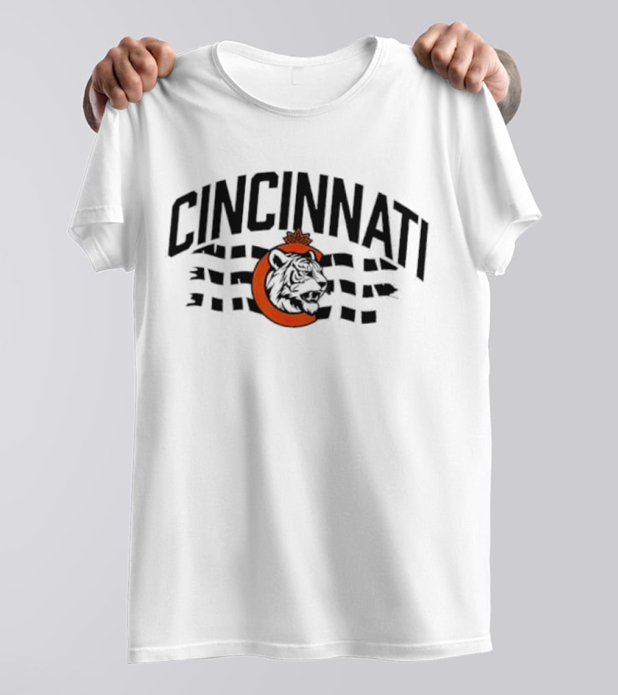 Cincinnati Bengals Tiger With Orange Leaf And Waving Stripes T-Shirt