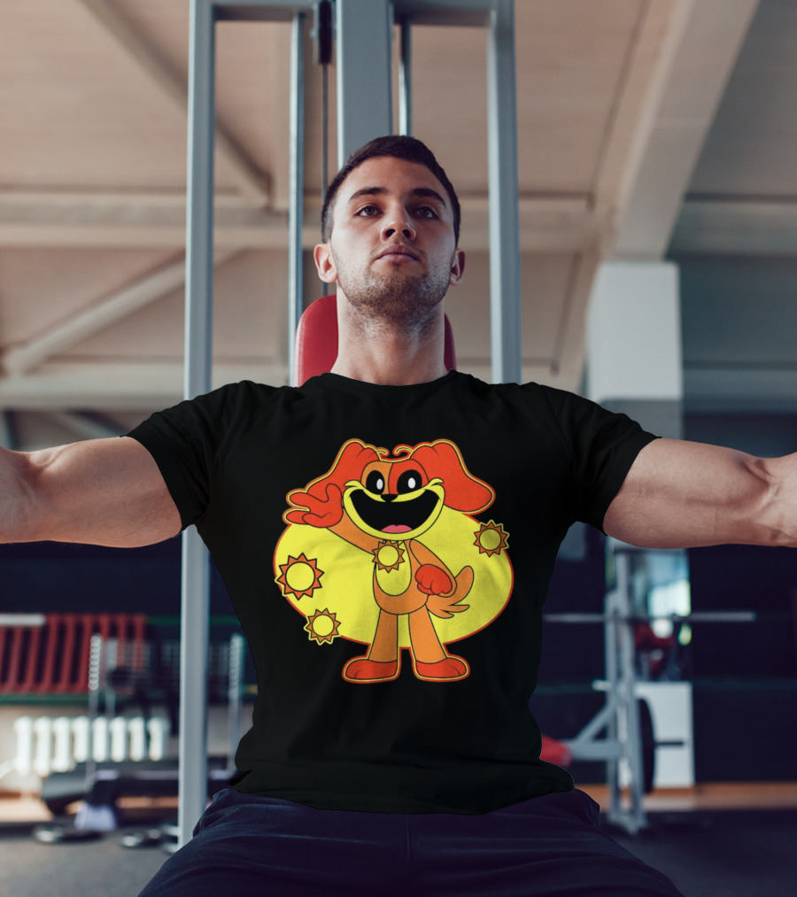 Dogday Smiling Critters Cheerful Cartoon Dog With Sun Icons T-Shirt