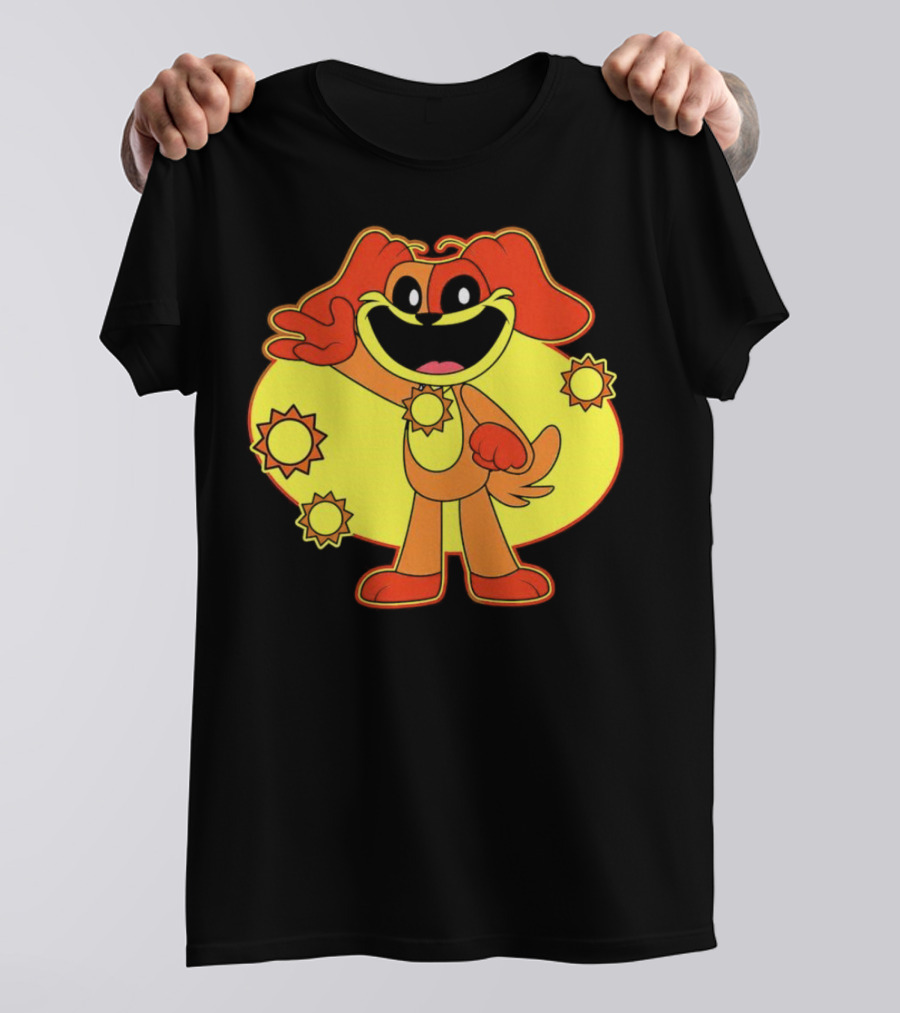 Dogday Smiling Critters Cheerful Cartoon Dog With Sun Icons T-Shirt