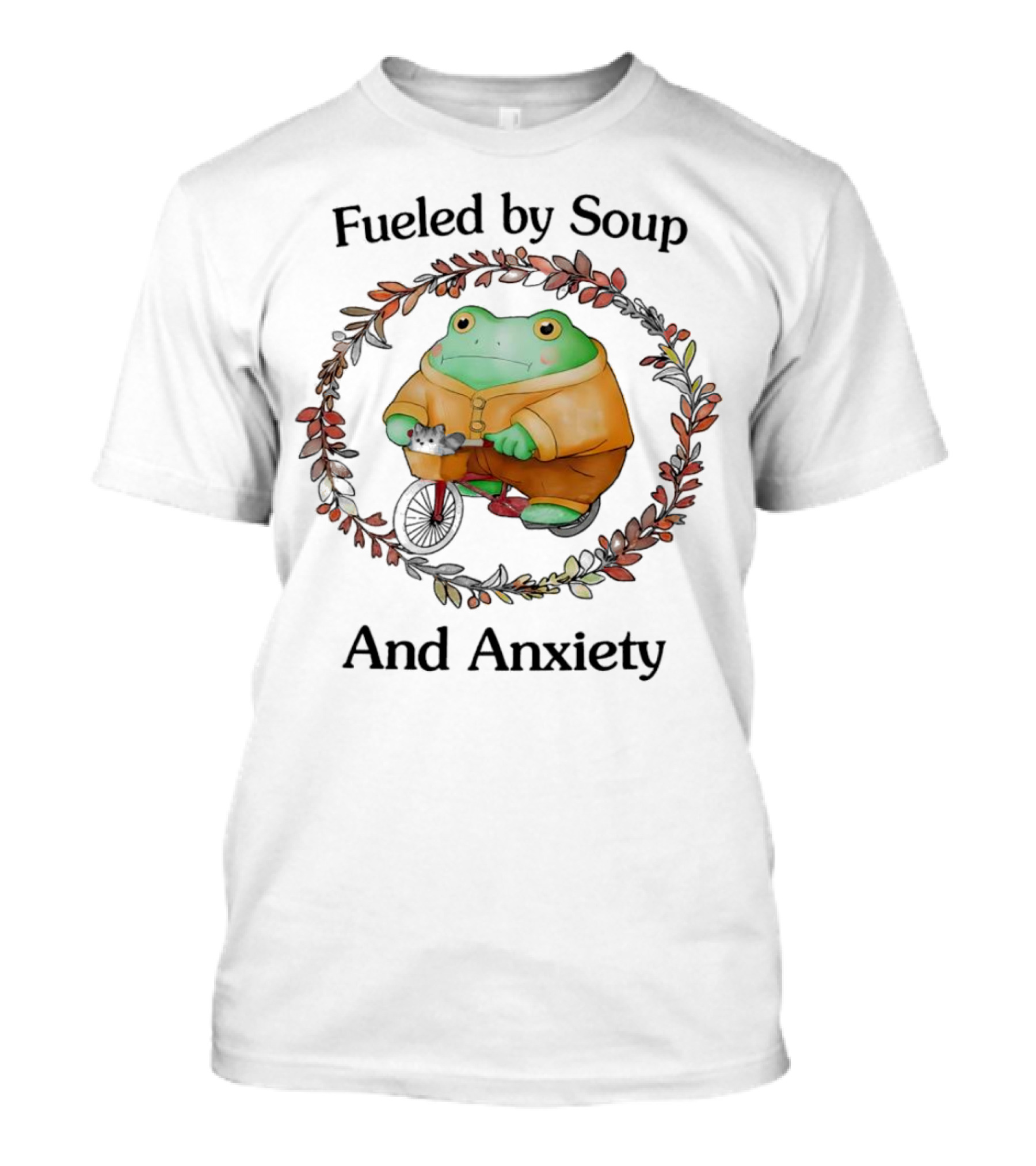 Fueled By Soup And Anxiety Frog Riding Bike T-Shirt