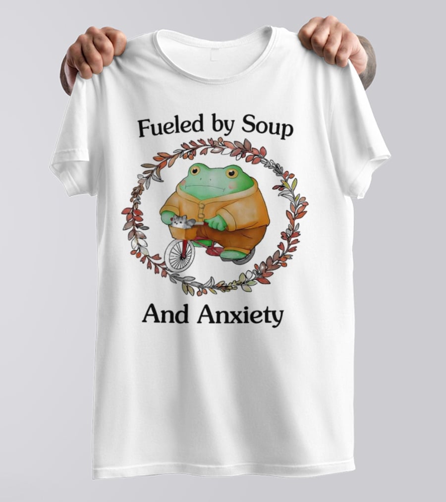 Fueled By Soup And Anxiety Frog Riding Bike T-Shirt