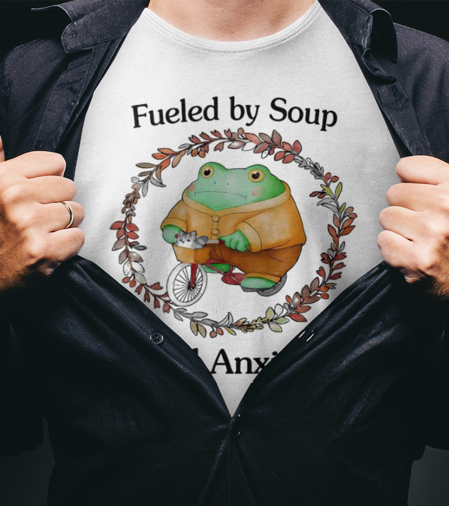 Fueled By Soup And Anxiety Frog Riding Bike T-Shirt