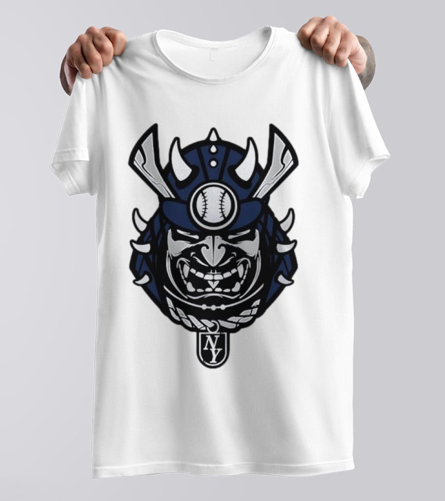 New York Yankees Samurai Helmet With Baseball And NY Initials T-Shirt