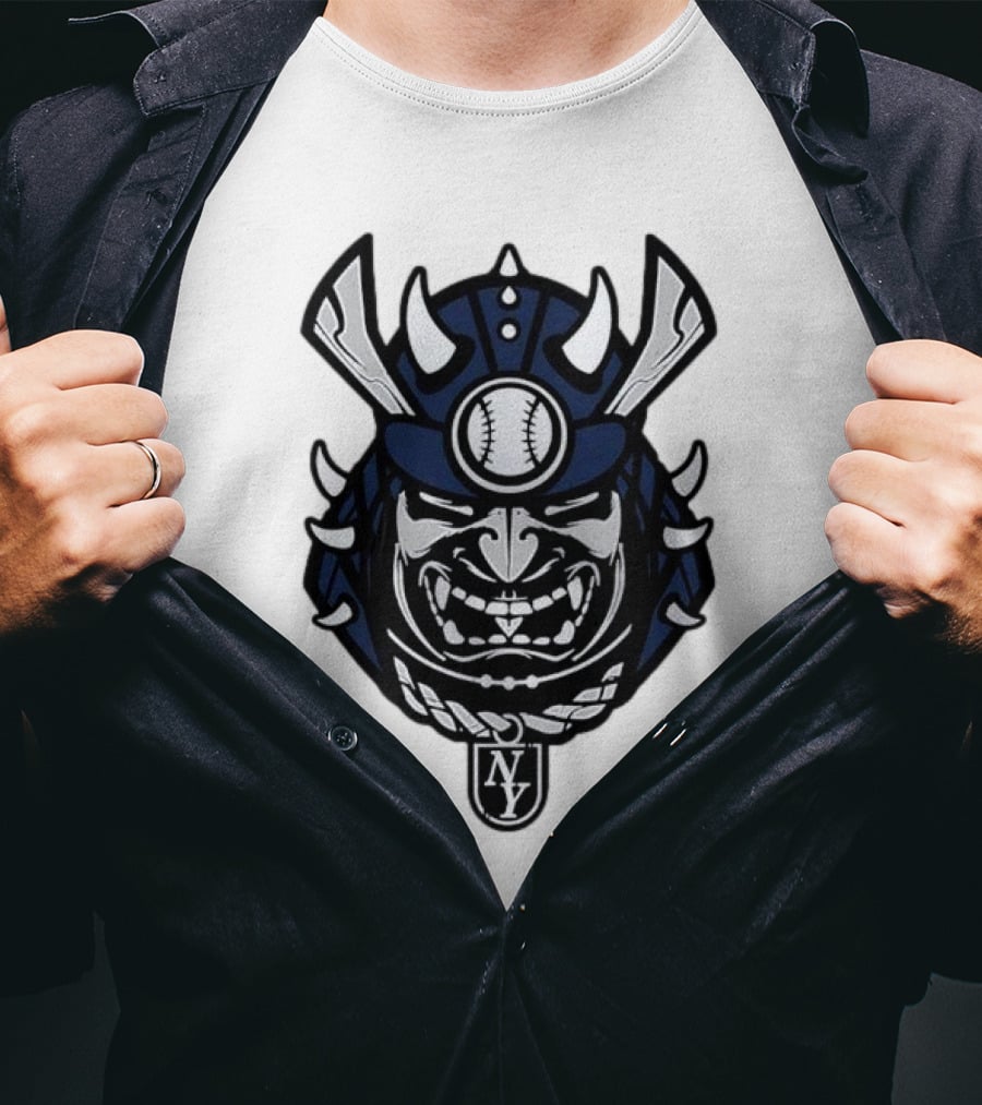 New York Yankees Samurai Helmet With Baseball And NY Initials T-Shirt