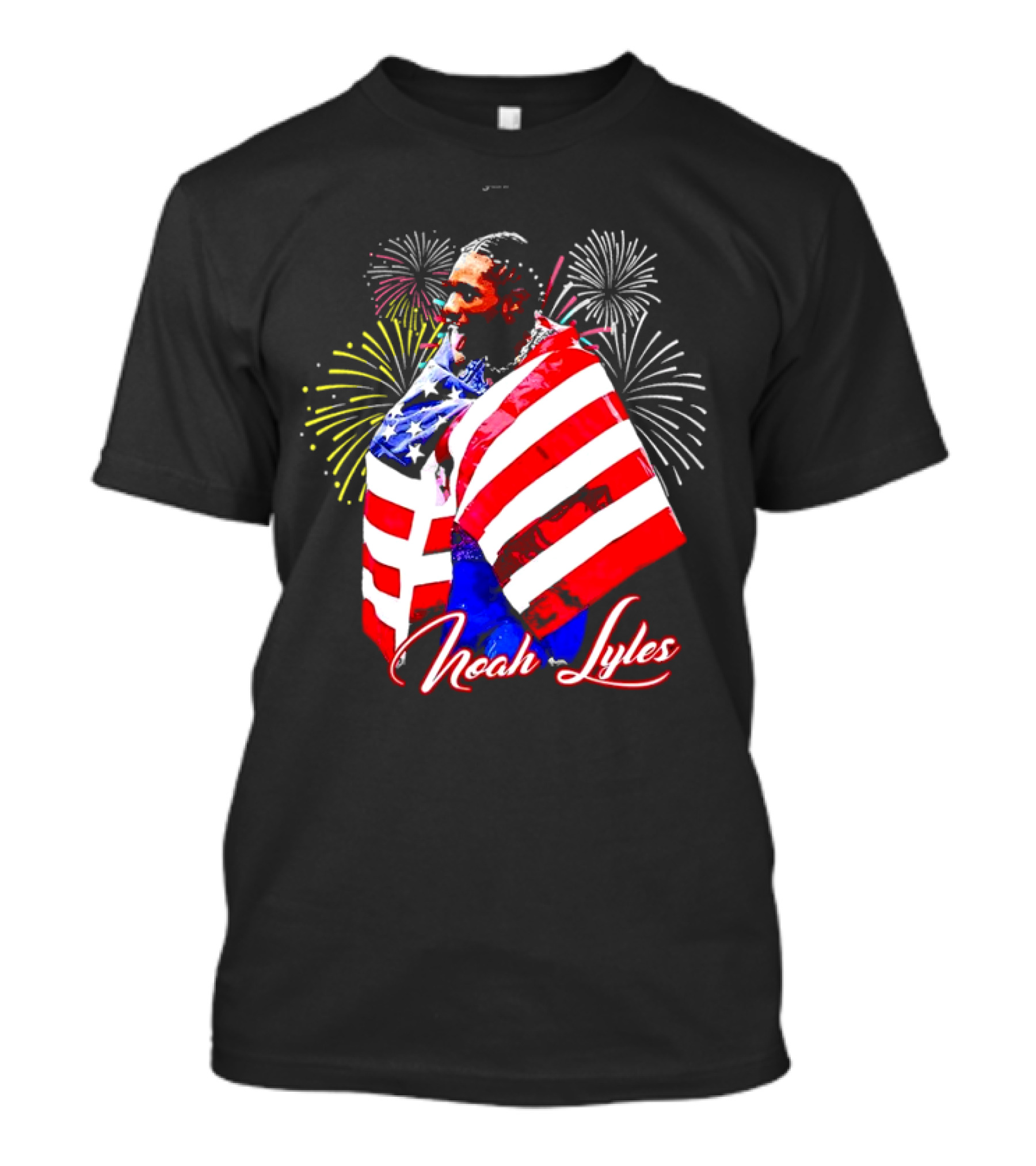 Noah Lyles With American Flag Fireworks T-Shirt