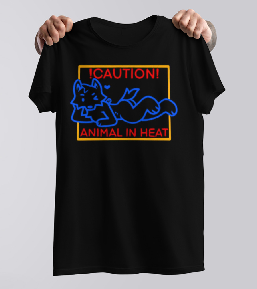 Caution Animal In Heat Neon Sign Playful Fox Character T-Shirt