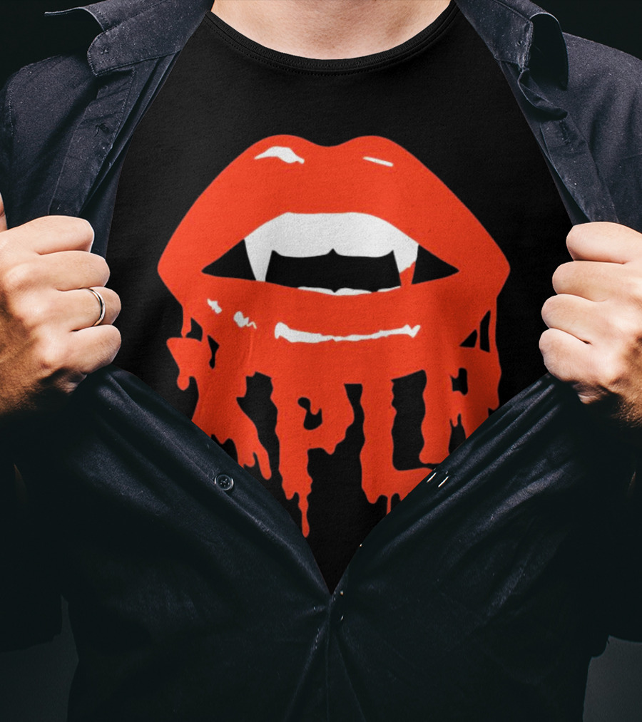 XPLR Fangs Back To School Dripping Red Lips T-Shirt