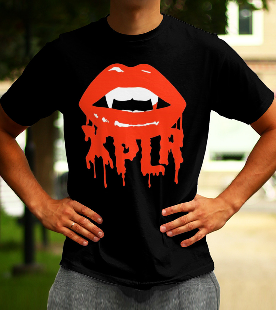 XPLR Fangs Back To School Dripping Red Lips T-Shirt