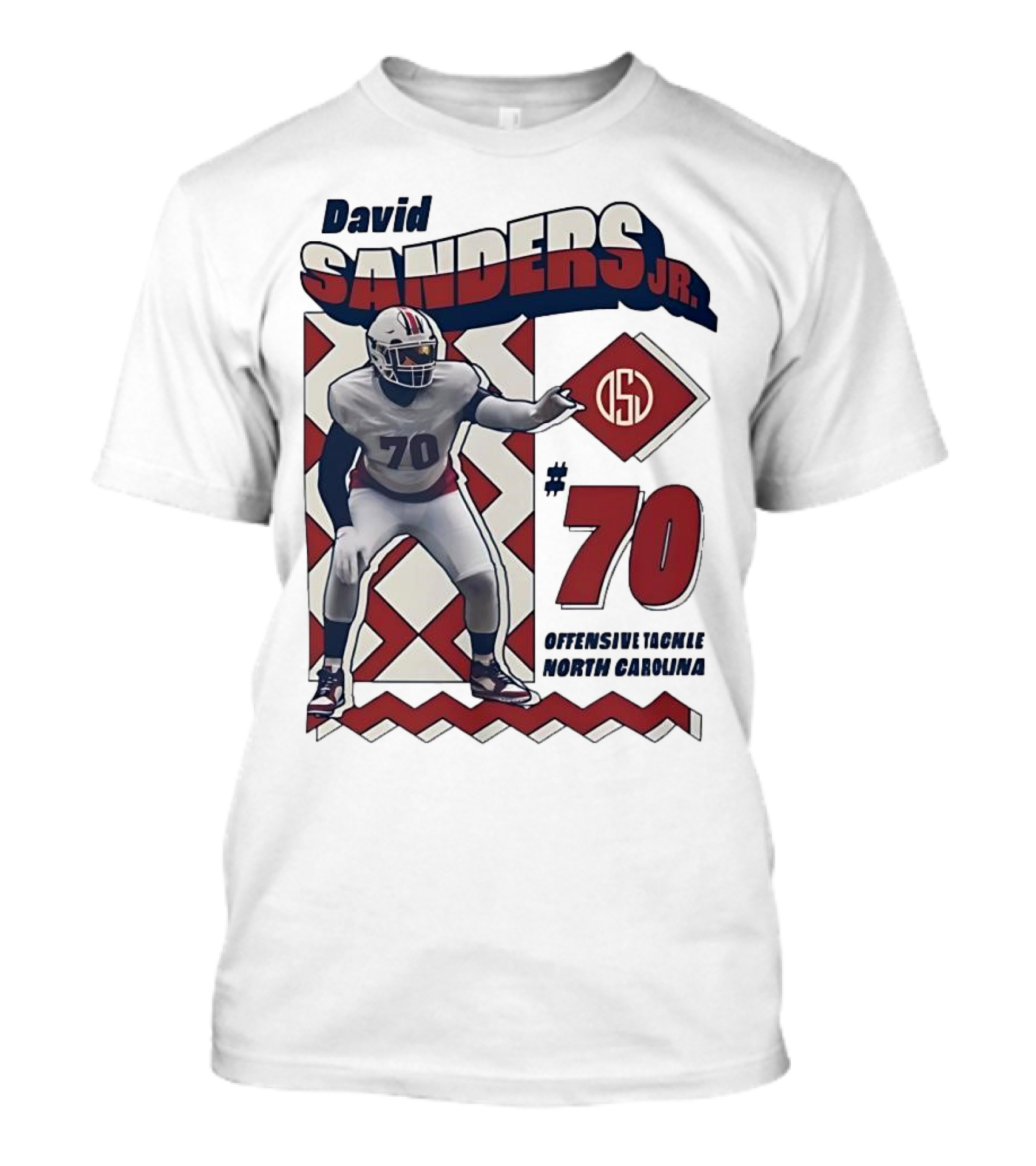 David Sanders Jr. 70 Offensive Tackle North Carolina Retro Football T-Shirt