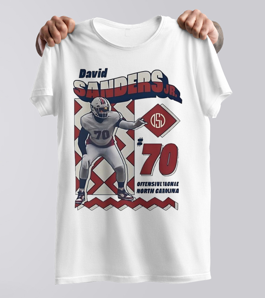 David Sanders Jr. 70 Offensive Tackle North Carolina Retro Football T-Shirt