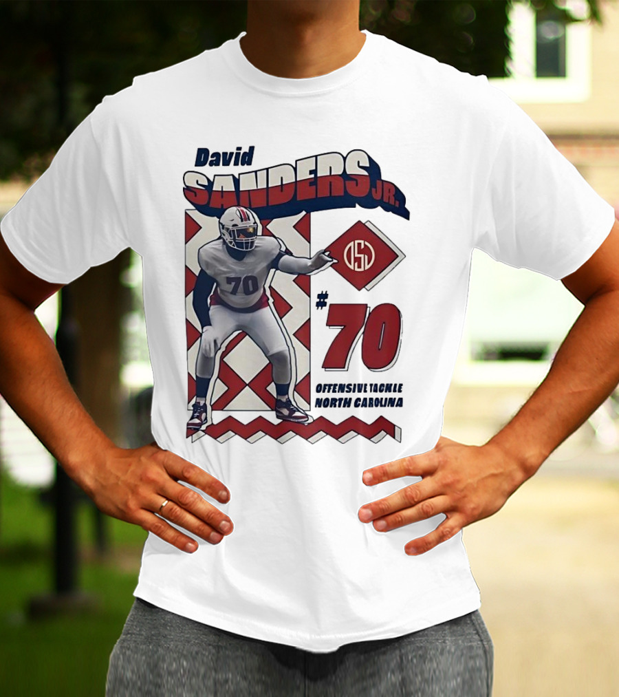 David Sanders Jr. 70 Offensive Tackle North Carolina Retro Football T-Shirt