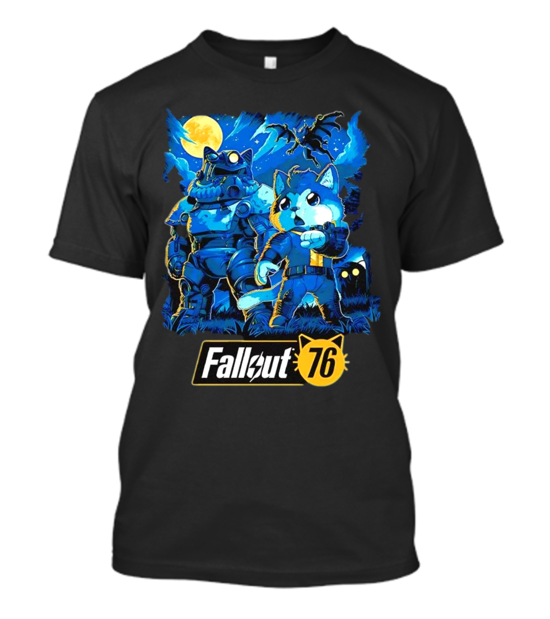 Fallout 76 Dog Costume Post-Apocalyptic Adventure Moonlit Scene T-Shirt