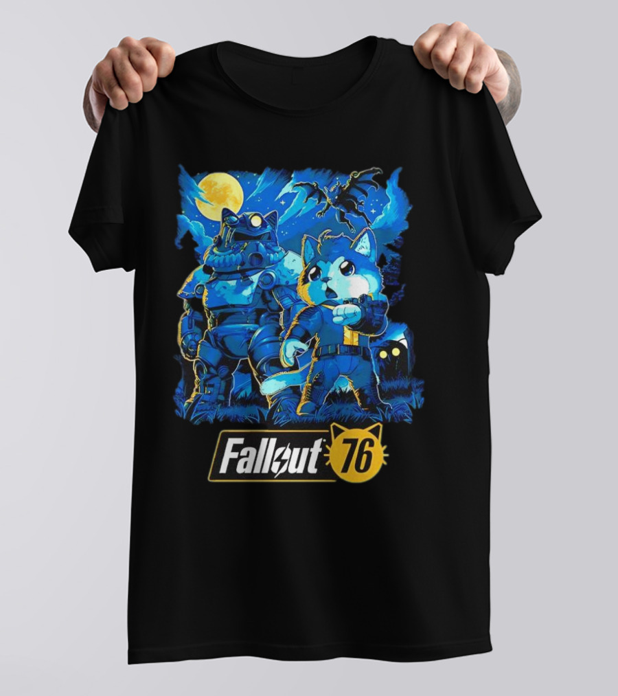 Fallout 76 Dog Costume Post-Apocalyptic Adventure Moonlit Scene T-Shirt