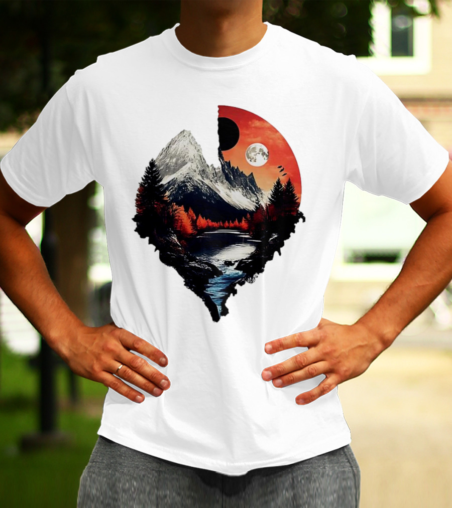 For Friends Family Couple Nature Mountain Sunset River Moon Forest T-Shirt