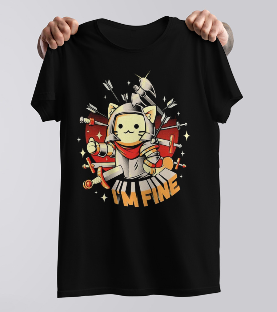 I'm Fine Soldier Cat With Armor And Weapons T-Shirt