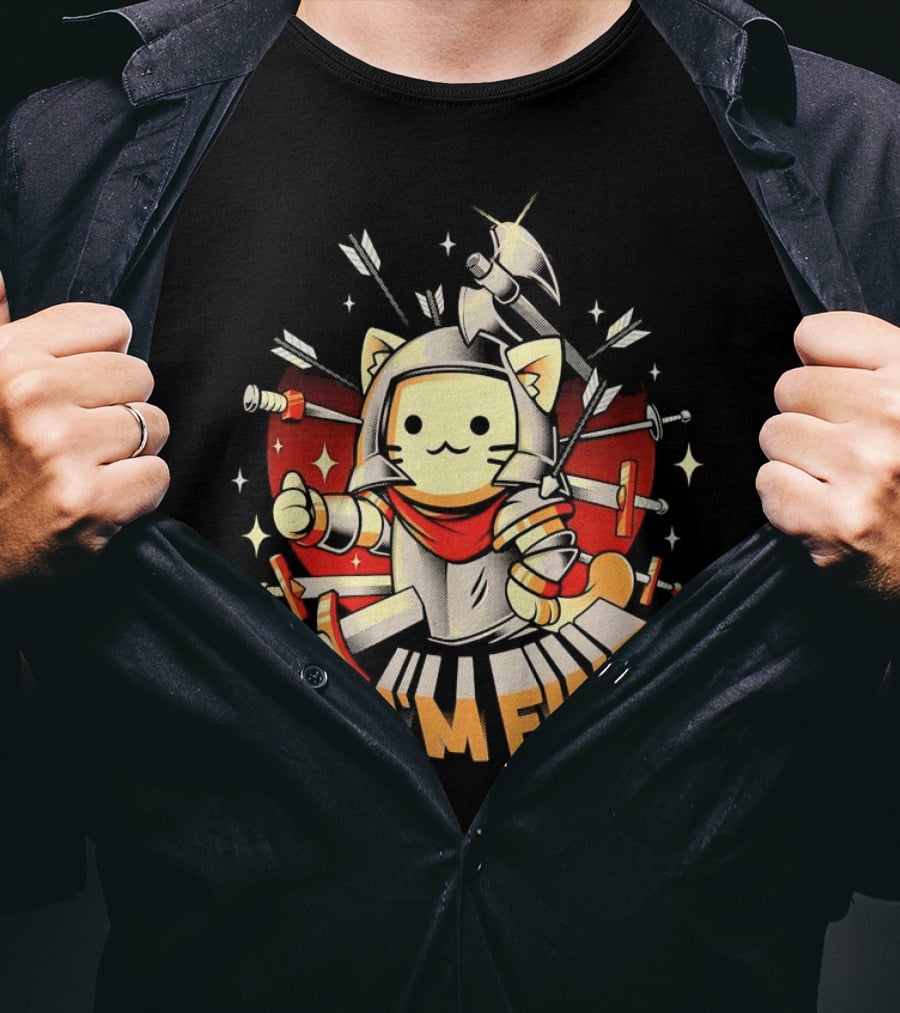 I'm Fine Soldier Cat With Armor And Weapons T-Shirt