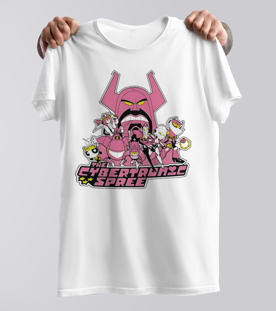 The Cybertronic Spree Cartoon Characters With Robot Helmets And Pink Armor T-Shirt