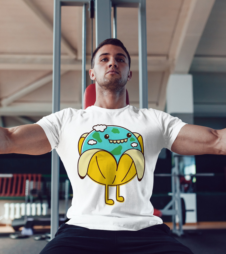 The World Has Gone Bananas Earth In A Peel With Clouds And Smiley Face T-Shirt
