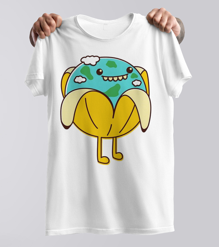 The World Has Gone Bananas Earth In A Peel With Clouds And Smiley Face T-Shirt