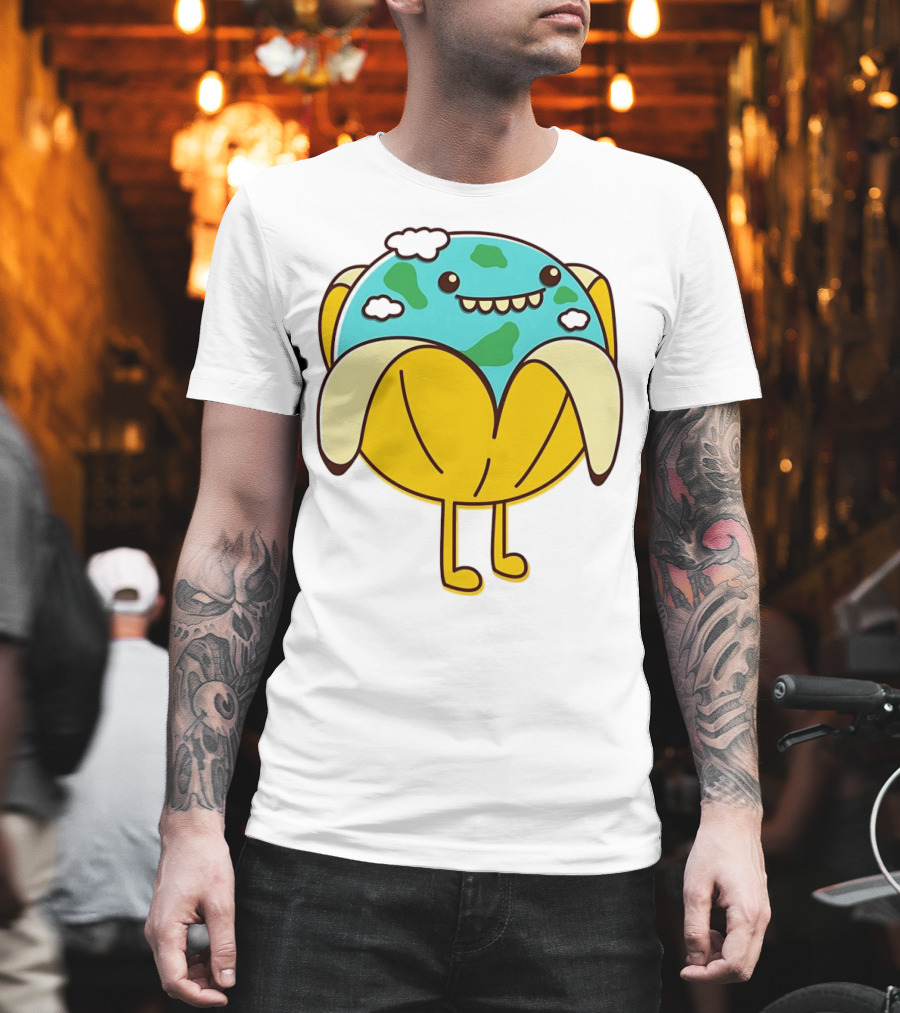 The World Has Gone Bananas Earth In A Peel With Clouds And Smiley Face T-Shirt